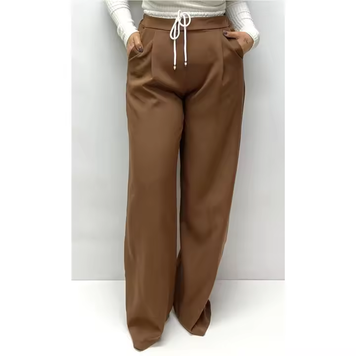 Pantalon Cinturilla Blanca Marron - 1