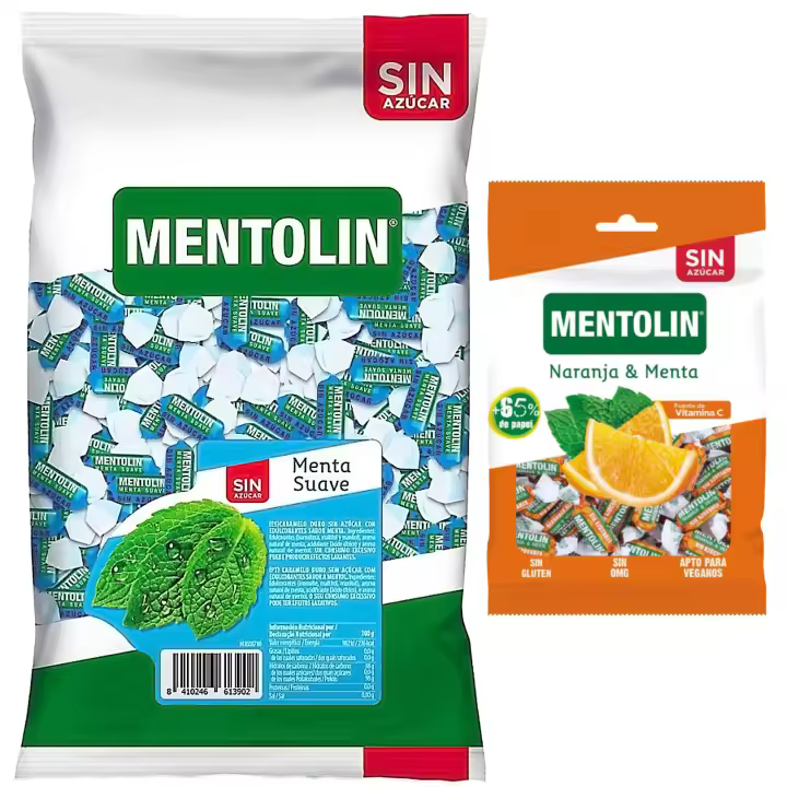 Mentolín caramelos duros menta suave s/a bolsa 1kg y de regalo  naranja s/a 100g - 1