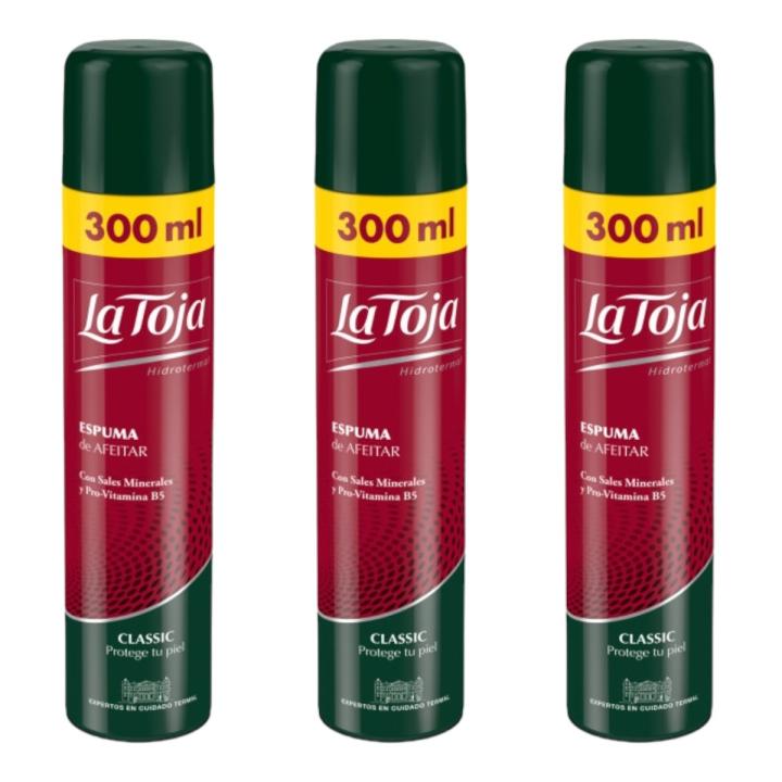 La Toja Pack de 3 botes de Espuma de afeitar Classic 300 ml (900 ml en total) - Fórmula extra cremosa para un afeitado duradero y cuidado de la piel