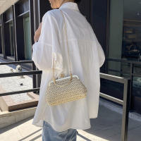 Bolso De Noche Elegante Para Mujer Con Cadena Dorada Bolso De Mano Tejido Manual Para Fiesta Banquete Clutch De Hombro Cruzado - details 6
