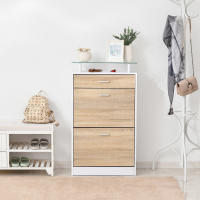 HOMCOM Mueble Zapatero Armario Zapatero con 3 Cajones Estante de Vidrio y Asa de Aluminio para Pasillo Entrada Carga 50 kg 60x24x105,5 cm Natural - details 3