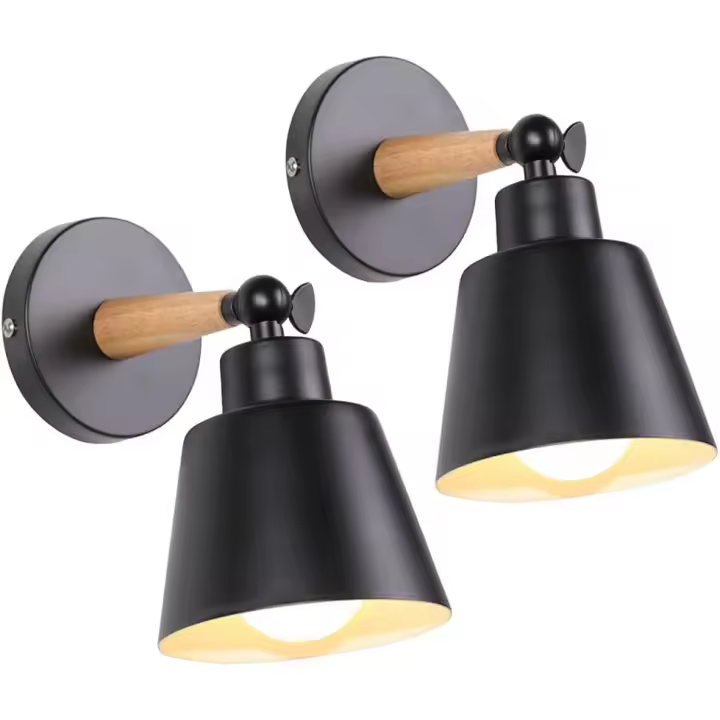 paquetes de luces de pared industriales vintage, lámparas de techo E27, lámpara de pared interior de metal ajustable, estilo retro para dormitorio, cocina, restaurante (sin interruptor, negro) - 1