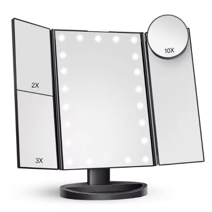 Espejo de Maquillaje con LED, Iluminado Espejo de Mesa Luz con Ampliación 1X / 2X / 3X Plegable Espejo de la Vanidad Rotación 180° Pantalla Táctil Espejo Cosmético para Hombre y Mujer - 1
