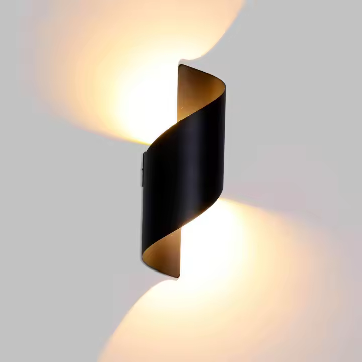 Aplique de pared en espiral de 10 W para interior y exterior, LED IP66, lámpara de pared de aluminio de arriba a abajo, aplique de pared para interior de bar, dormitorio, cocina, blanco cálido 3000 K (negro) [Clase energética F] - 1