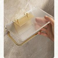 Soporte De Papel Toalla De Lujo En Oro Con Estante Acrílico Sin Perforar Accesorios De Baño Organizador De Tela De Papel - details 3