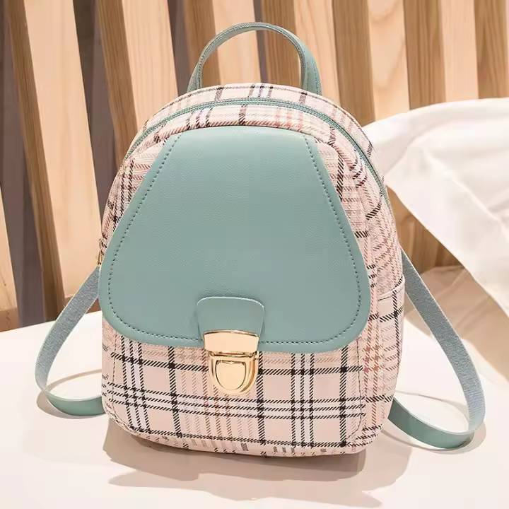 Women plaid lock small backpack small backpack winter shoulder cross body handbag coin purse - 1