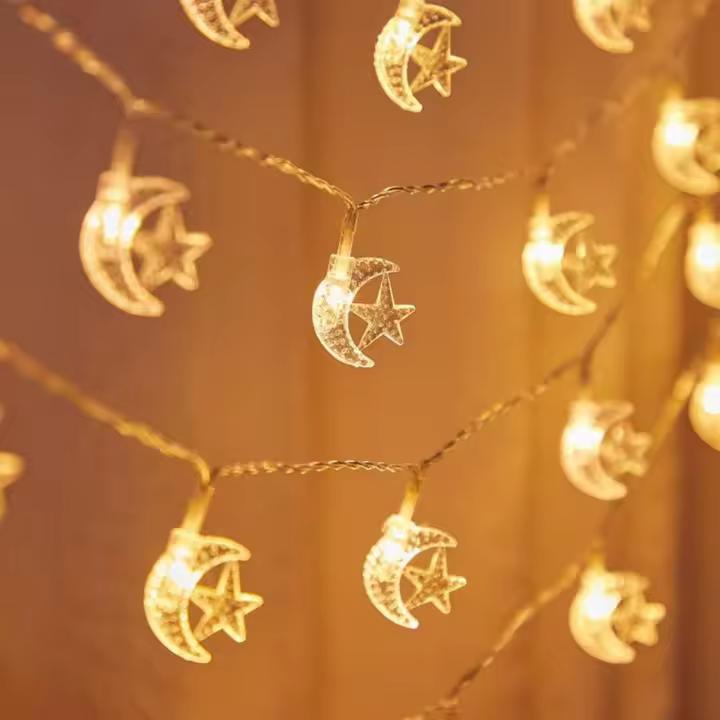 Luz De Luna Y Estrellas LED Mini Para Ambiente De Ramadan Decoración De Fiesta De Cumpleaños En Casa Foco De Luz Seco Batería - 1