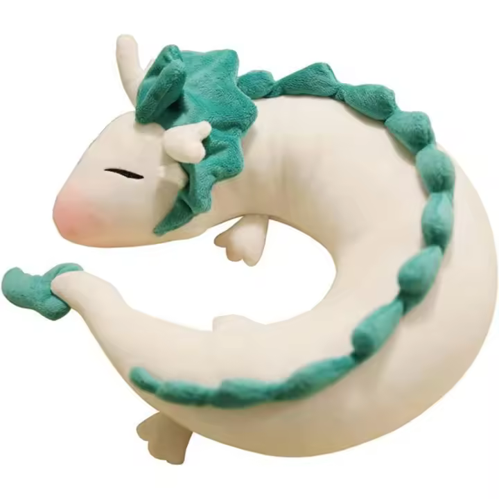 Anime Linda Almohada de Cuello de dragón Blanco Almohada de Viaje en Forma de u muñeca de Peluche de Juguete Almohada de Cuello de dragón Blanco, muñeca de Peluche de dragón de Felpa Suave - 1