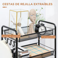 HOMCOM Carrito Auxiliar con Ruedas Carrito de Cocina de 5 Niveles con Cestas de Malla Extraíbles y Marco de Acero para Salón Baño Comedor Oficina 45x26,5x106 cm Negro - details 1