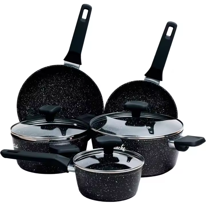 -Katería de Cocina de Aluminio con Antiadherente【 8 Piezas 】sin PFOA y PFOS | 3 Ollas (Ø16/20/24 cm), 3 Tapas Y 2 Sartenes (Ø20/24 cm) para Todas Las Cocinas, incluido Inducción (Onix) - 1