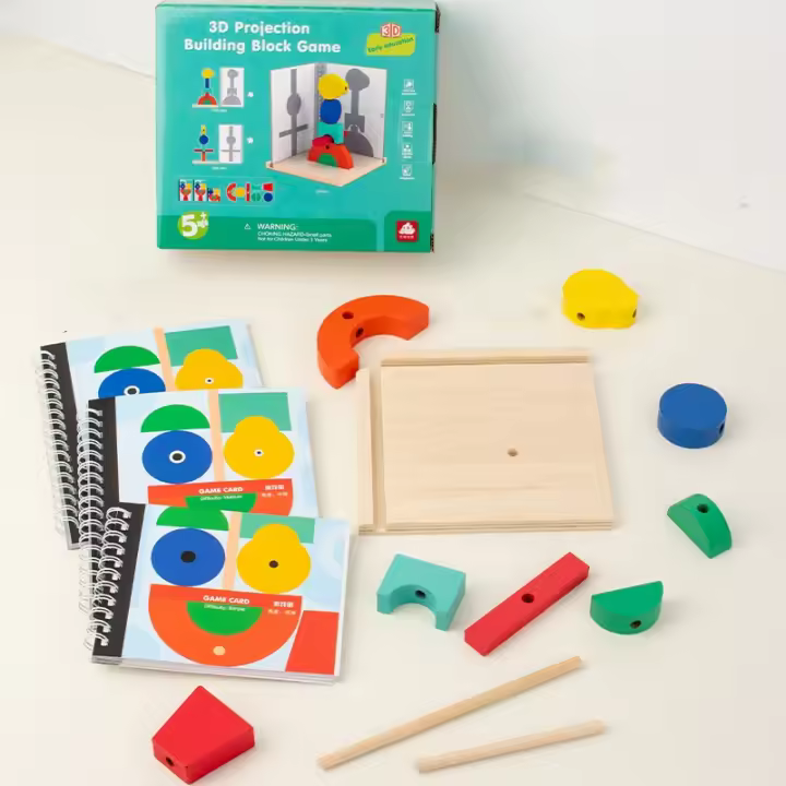 Bloques De Construcción De Madera Con Proyección 3D Para Niños Mejora El Pensamiento Espacial Tridimensional Juguete Educativo Para Bebés Y Niños De 3-6 Años - 1