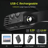 Lámpara De Cabeza LED COB Con Sensor Y Batería Integrada Lámpara De Mano Recargable USB 5 Modos Luz Impermeable IPX4 Para Emergencias - details 7