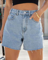 Shorts De Mezclilla Sueltas Para Mujer Estilo Casual Verano Cierre De Cremallera Y Botones Talla Media Jeans Rectos - details 3