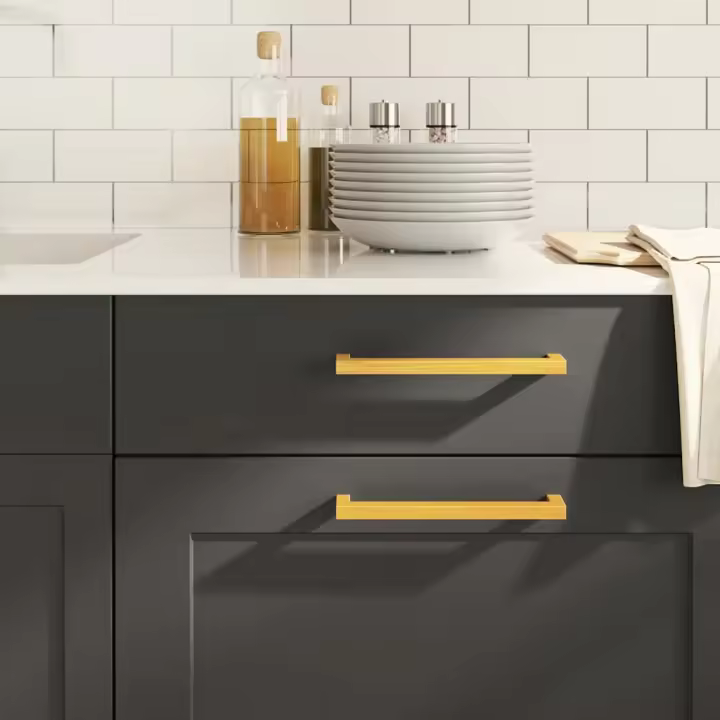 vidaXL Tiradores para armarios 5 uds acero inoxidable 192 mm en color Dorado/Negro | almacenamiento funcional diseño moderno para baño dormitorio sala - 1
