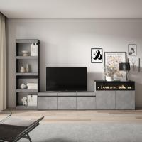 Skraut Home - Conjunto de muebles de Salón - Estantería y organización - Mueble TV con tres puertas - Aparador con dos puertas y Fuego led efecto 3d - Veteado de madera - Tacto poroso de alta calidad - Estilo Moderno - 310x35x186cm - details 0