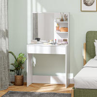 HOMCOM Tocador de Maquillaje con Espejo Mesa de Maquillaje con Cajón y Estantes Abiertos Tocador para Dormitorio Salón Blanco - details 1