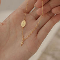 Pulsera De Moda Cristiana Con Cruz Y Cuentas Ajustable Para Mujer Cadena De Mano Joyería Elegante En Aleación De Zinc - details 3