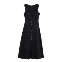 Vestido Largo A-line Para Mujer TFMLN Elegante Con Cuello En Cuadrado Y Sin Mangas Traje De Verano Con Botones Y Cintura Ancha Para Damas - details 9