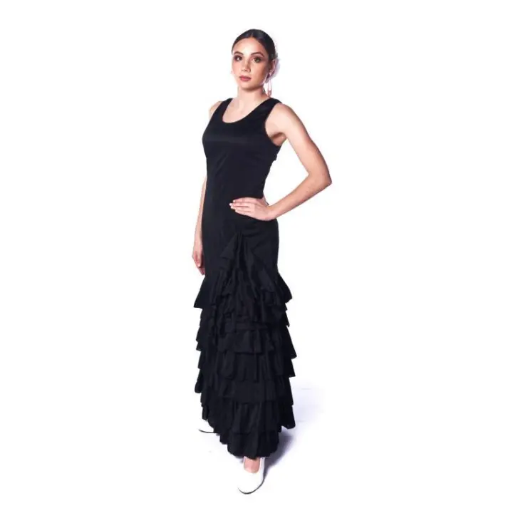 ANUKA Vestido Flamenco Tirantes 6 Volantes Cascada Baile Rojo/Negro - 1