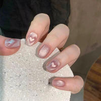Uñas Postizas Francesas Cortas Cuadradas 24 Piezas Con Amor +1 Pegamento +1 Lija Material De Resina Estilo Gato Simple - details 0