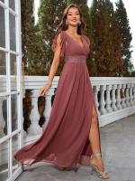 Vestido Elegante De Tela De Encaje Con Cinturón UNITHORSE Para Fiesta De Graduación Comida Elegante Boda Vestido De Noche Para Mujer - details 1