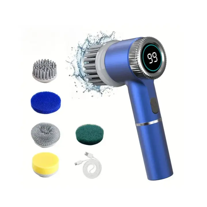 Cepillo De Limpieza Eléctrico Multifuncional Con 5 Cabezas Para Cocina Baño Y Toilette Herramientas De Limpieza Doméstica Portátiles Material De Aluminio - 1
