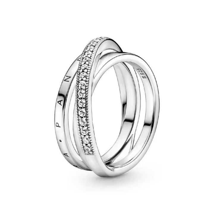 Anillo Pandora Cruzado Triple Banda en Pavé - 1