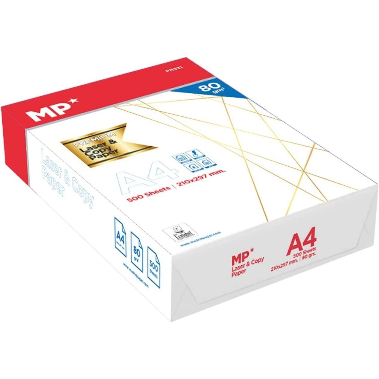 MP – Folios Din A4 80gr, 500 Hojas, Papel Blanco Premium para Impresora Multifunción, para Uso de Oficina, Material Escolar, Paquete de Impresión Multiusos