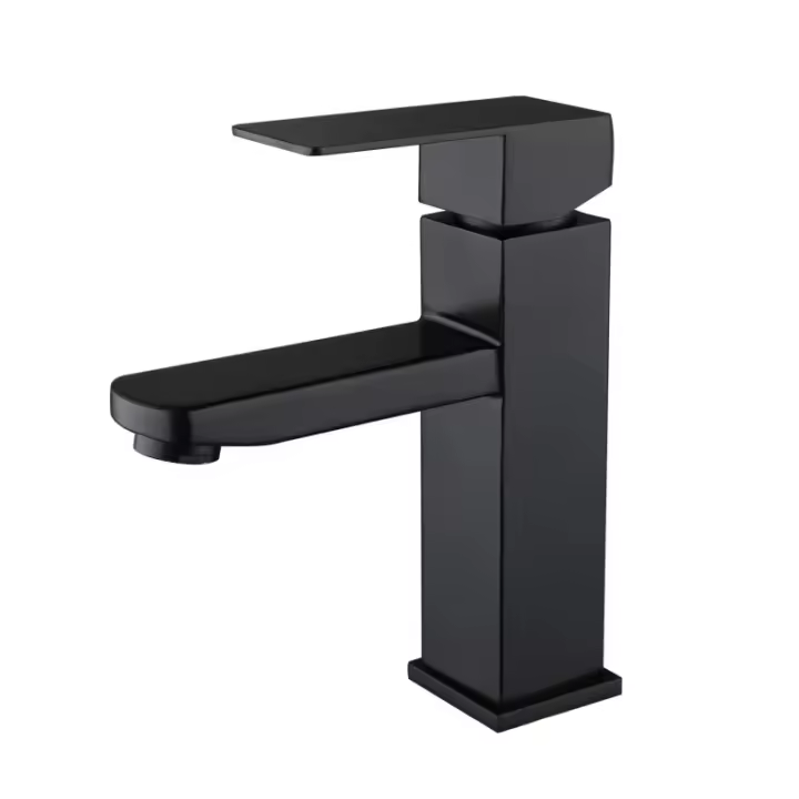 Grifo de Lavabo de Acero Inoxidable Negro Plateado para Baño Mezclador de Agua Caliente y Fría Estilo Contemporáneo con Mango de Latón - 1