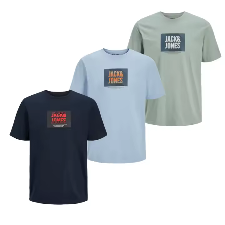 Jack & Jones Hombre Pack 3 Camisetas De Algodón de 150 grs Mod JJHUDSON TEE Logo estampado Moda Casual Informal PRIMAVERA VERANO REF 277534 - 1
