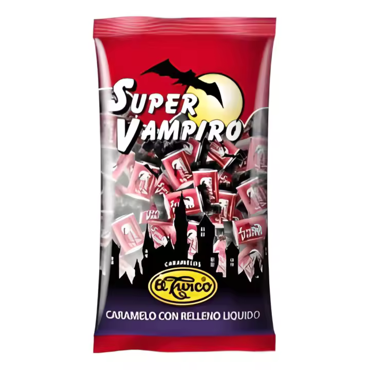 SIDRAL Caramelos Super Vampiro de Fresa (200 unidades) - Caramelo Relleno de Delicioso gel de fresa. Caramelo Duro con Sabor a Fresa Ácida, Sin Gluten - 1