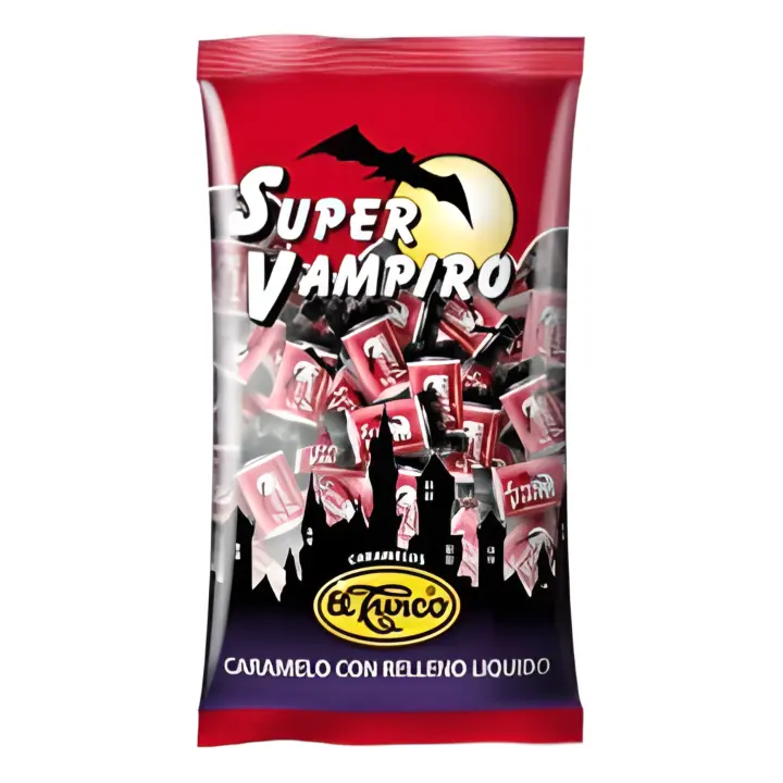 SIDRAL Caramelos Super Vampiro de Fresa (200 unidades) - Caramelo Relleno de Delicioso gel de fresa. Caramelo Duro con Sabor a Fresa Ácida, Sin Gluten - 1
