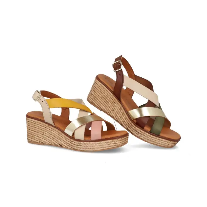 2534 - DIGO DIGO SANDALIAS DE CUÑA  COLORES : AMARILLO/ROSA , KAKI/MARRON  TALLAS : 35 AL 41  CORTE EXTERIOR : PIEL  FORRO INTERIOR : PIEL  PLANTILLA : PIEL / GEL  ALTURA TACÓN / CUÑA : 6,5 CM.  PISO : SINTÉTICO - 1