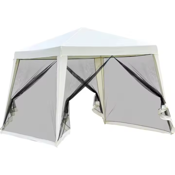 Carpa Pabellón de Jardín Carpa con Paneles Laterales y Mosquitero Exterior Gazebo de Acero Poliéster al Aire Libre Color Beige 3x3x2.35m - 1
