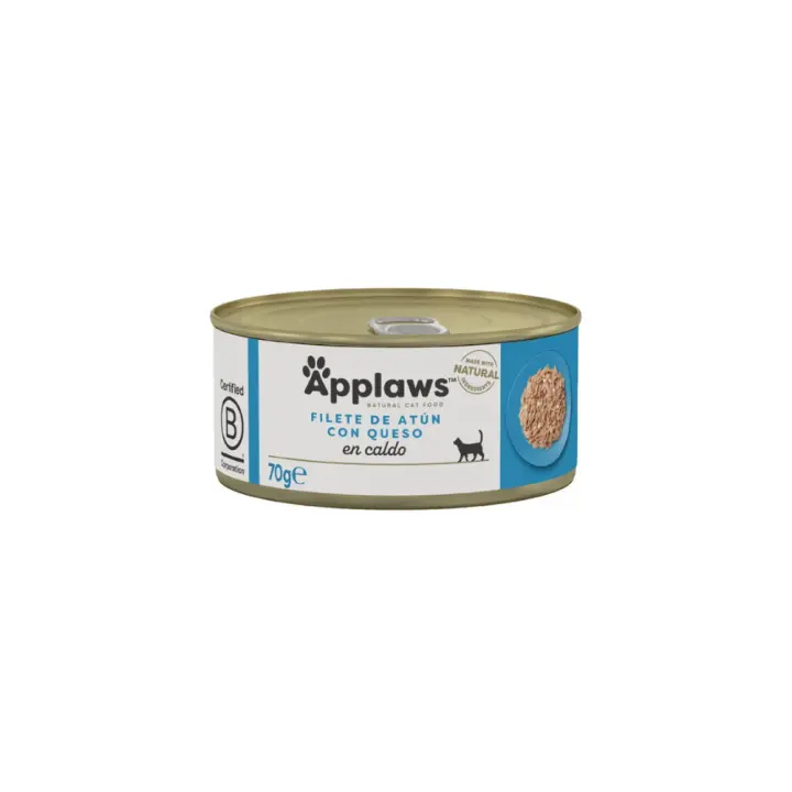 APPLAWS CAT LATA ATÚN CON QUESO PARA GATOS ADULTOS 24X70g. Con ingredientes naturales, sin colorantes, azúcares, aditivos, gluten ni cereales, es una opción saludable y nutritiva para tu gato - 1