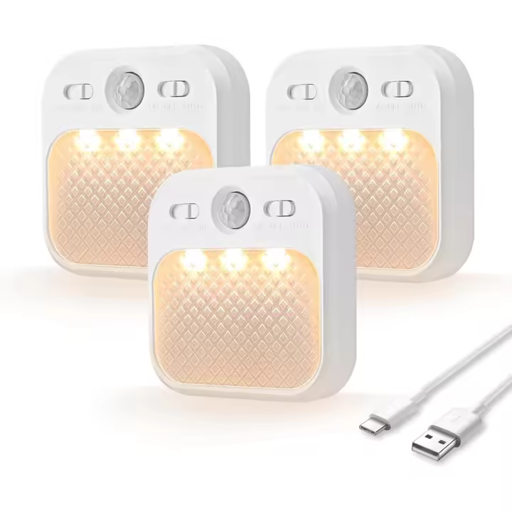 Luz Nocturna con Sensor de Movimiento[30 días de espera], Luz Nocturna Infantil Recargable con 3 Colores de Luz y Brillo Ajustable, Instalación Magnética para Pasillo, Escalera, Habitación - 1
