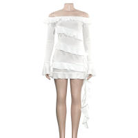 Vestido Elegante De Mujer Estilo Europeo Nueva Colección Otoño Color Sólido Un Hombro Manga Larga Con Splice De Madera Al Borde Sash - details 4