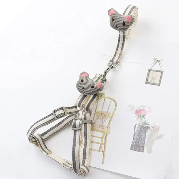 Verde - Arnés y Correa para Perro y Gato - Ajustable - Impresión - Mascotas - Arneses para Pequeños Perros Medianos - Correa para Caminar - Suministros para Perros - Gris - Tamaño M - 1,5 Cm - 1