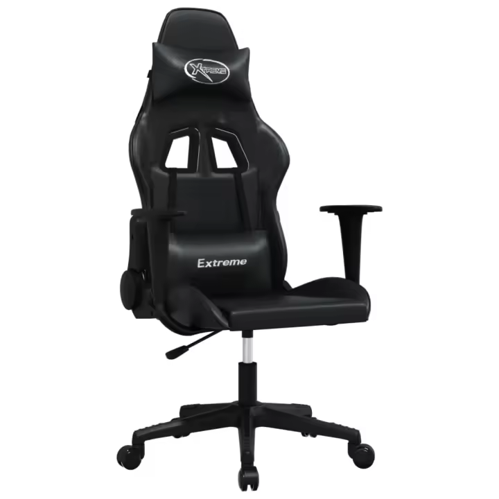 Silla Gaming Ajustable de Cuero Sintético Negro - 1