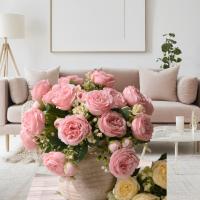 Bouquet De Flores Artificiales Peonía Rosa Púrpura 30cm 5 Cabezas Grandes Y 4 Brotes Pequeños Decoración Para Casamiento Y Hogar - details 1