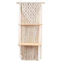 Tapiz de pared, Estante de pared tejido Decoración de pared de madera Estante de almacenamiento colgante flotante Cuerda de algodón bohemio - details 5