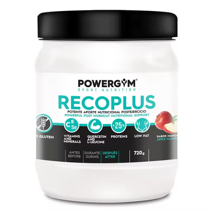 POWERGYM  RECOPLUS 720 g Sabor APPLE Suplemento Recuperador Postejercicio – Recuperador completo con hidratos de carbono, proteínas, aminoácidos, vitaminas y minerales - 1