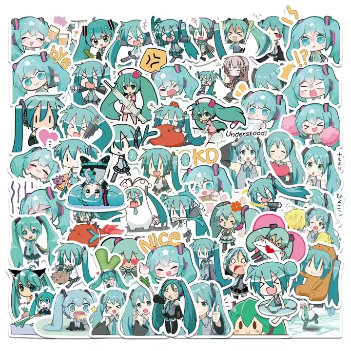 Packs De Pegatinas De Hatsune Miku 65pcs Impermeables Para Teléfono Móvil Decoración De Estación De Trabajo Y Diario Estilo Kawaii Para Laptop - 1
