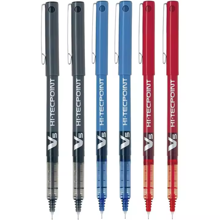 Pilot Hi-Tecpoint V5 Bolígrafo Roller Punta Aguja Visor de Tinta Líquida (Pack 2 Azules, 2 Negros, y 2 Rojos) - 1