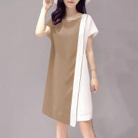 Vestido Mini De Color Bloque ZANZEA Para Mujer Estilo Casual Asimétrico Sólido Moda Verano Manga Corta Vintage Con Costuras Ropa De Sol - details 5