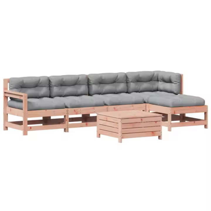 vidaXL Juego de muebles jardín 6 pzas y cojines madera abeto Douglas - 1
