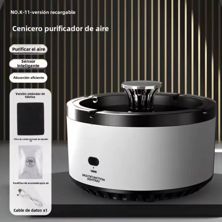 Cenicero Inteligente Purificador de Aire,2 en 1 with HEPA Filter y Tecnología Iones Negativos, Delete Humo y Malos Olor in Tabaco,USB Recargable y Automático,Ideal para Hogar y Oficina, Gift Perfecto para Fumadores - 1