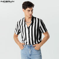 Blusa De Botones Para Hombre INCERUN Estilo Casual Verano Camisas De Punto Con Cuello Erguido Manga Corta Estampado Rayado Tallas Hasta 5XL - details 12