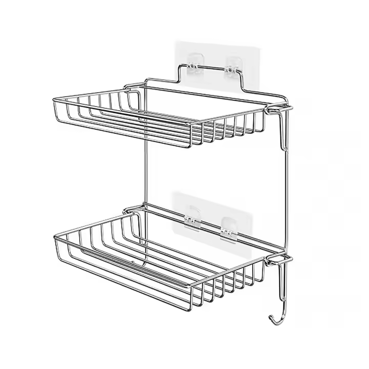 Estante Plegable de Acero Inoxidable con Gancho para Baño Sin Perforaciones - 1