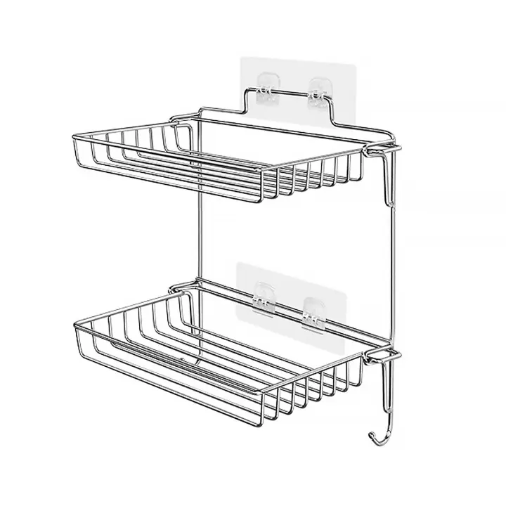 Estante Plegable de Acero Inoxidable con Gancho para Baño Sin Perforaciones - 1